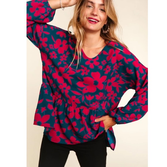 Haptics Tops - Babydoll Peplum Floral Top